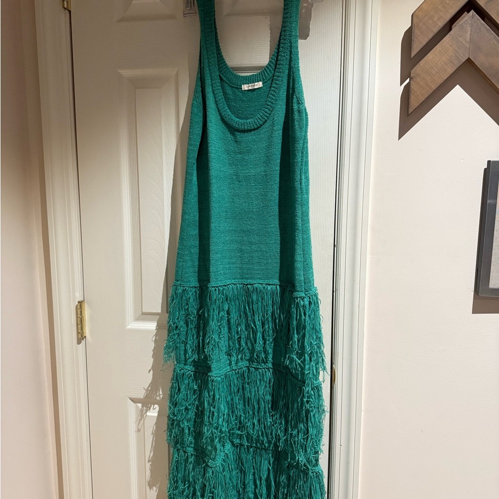Green Sleeveless Fringe Dress